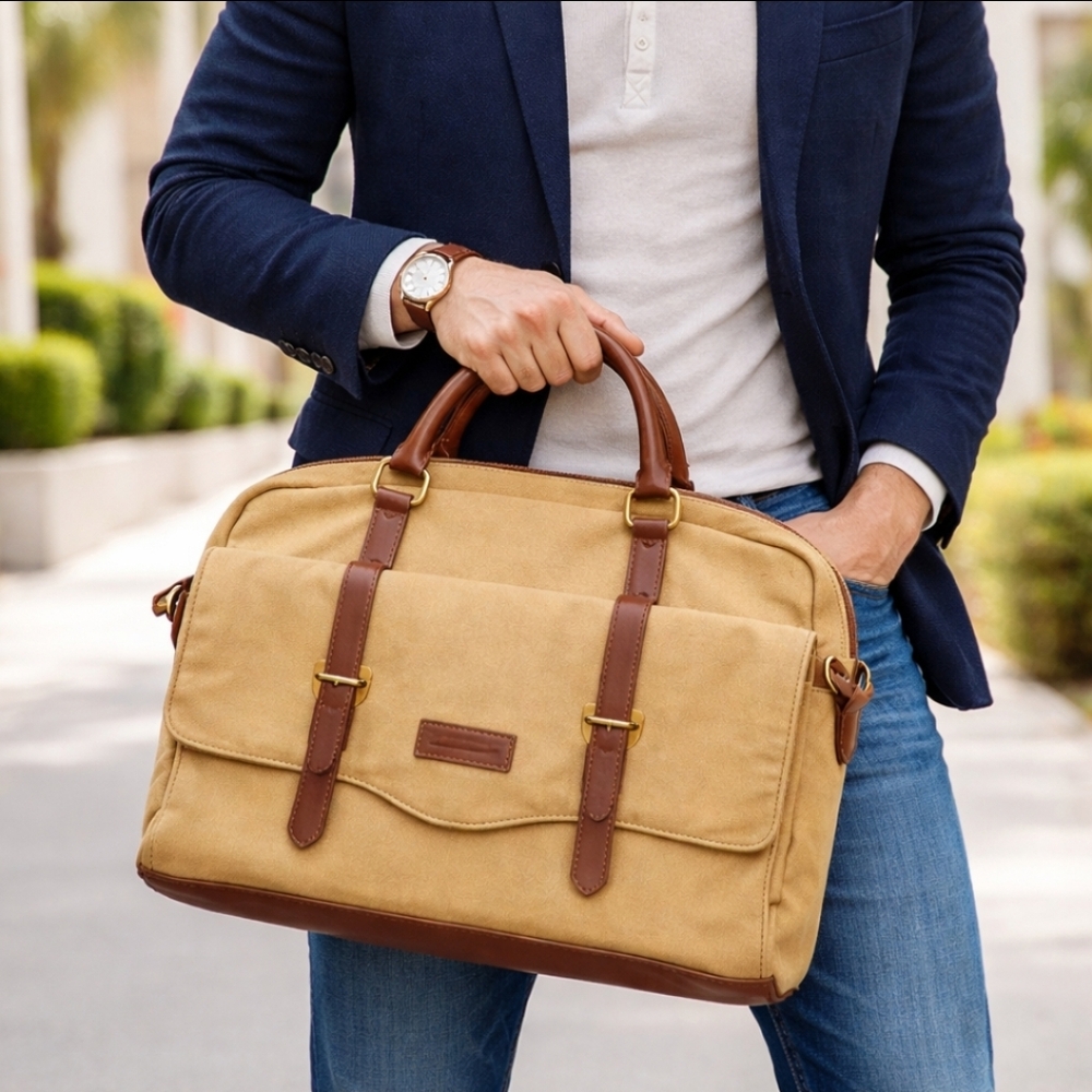 Ben Minkoff  Laptop Work Unisex Canvas Leather Carry On Bag 11"x 15"
